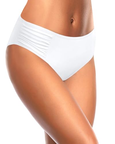 Image of Tempt Me Women Bikini Bottoms Mid Waist Bathing Suit Swimsuit Ruched Swim Bottom
