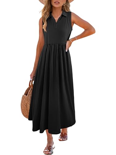 ANRABESS Womens Casual Dress Summer Sleeveless V Neck Sundress Aline Flowy Beach Maxi Dresses Travel 2025 Vacation Outfits Black Medium