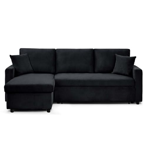 INTENSE DECO Canapé d'angle Convertible Rico Velours côtelé Noir