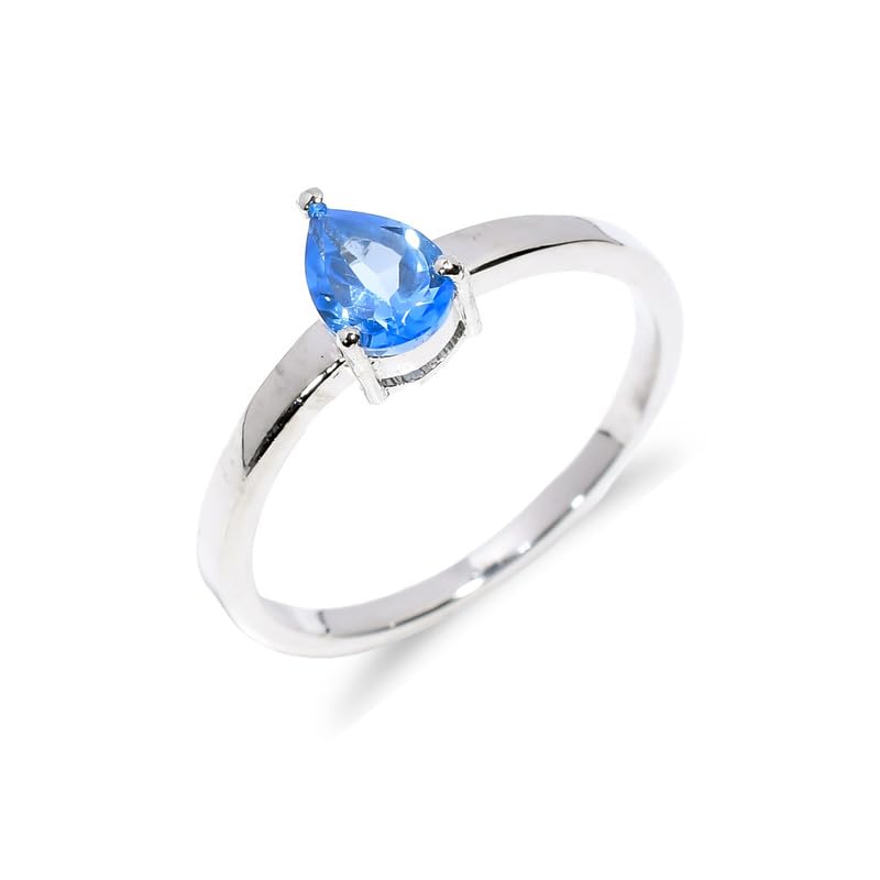 Bague topaze bleue suisse en argent 925 anti-ternissement et confortable au doigt