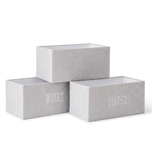 RGI Home Decorative Storage Bins, Set of 3 Rectangular Greyboard Organizer Baskets for Nursery or Child's Room, Durable and Stylish, Each 12' L x 7' W...