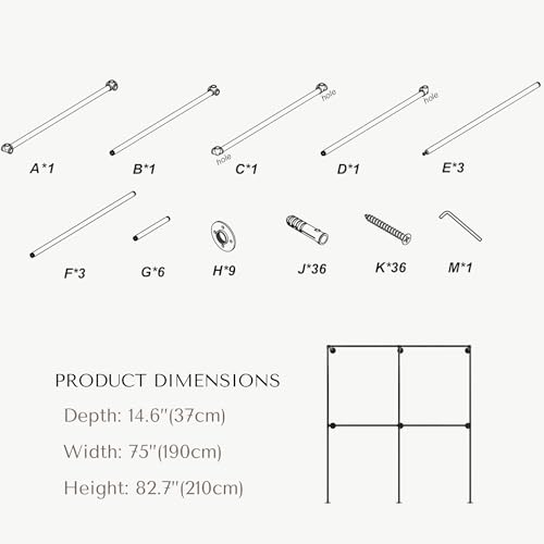 Industrial Pipe Clothing Rack, Heavy Duty Wall Mounted Clothes Rack, Retail Display Hanging Garment Rod for Laundry Rooms, Closet Storage, 14.6x75x82.7 Inches, Model K03