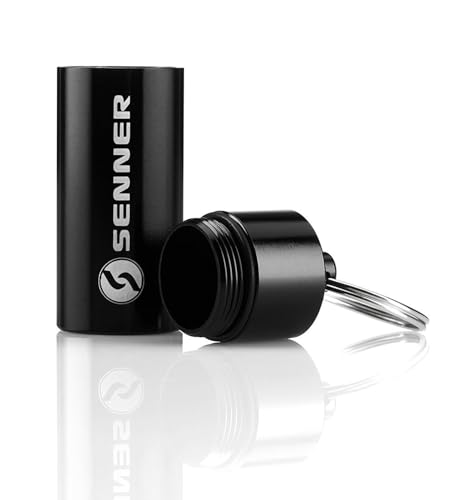 Senner Boîte à pilules, porte-clés, stable, étanche, idéale pour le rangement, récipient en aluminium (noir, boîte fine)