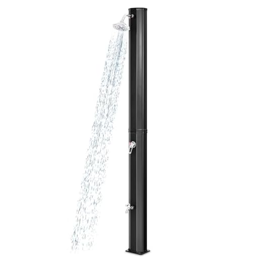 Goplus 9.3 Gallon Solar Heated Outdoor Shower, 7.2 FT Freestanding Garden Shower with 360° Swivel Shower Head, Foot Shower & Temperature Adjustment, for Poolside Backyard Beach (Black)