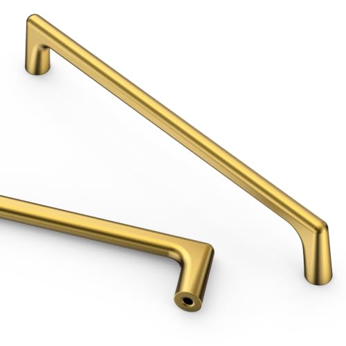 Image of Asidrama 10 Pack 6.25 Inch(160mm) Vibrant Brushed Moderne Brass Cabinet Pulls Heavy-Duty Solid Kitchen Cabinet Handles Drawer Hardware for Bathrooms Cabinets 3307