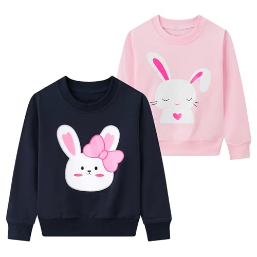 2-Pack Toddler Sweatshirts Kid Girl's Cartoon Cotton Long-sleeved Tops Crewneck Pullover Shirts For Kids 3-7 Years