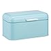 Relaxdays Caja para Pan Metálica, Tapa abatible, Agujeros de Ventilación, Panera Retro, 16x30x18,5 cm, Azul Claro, 100% Hierro, 1 Pieza