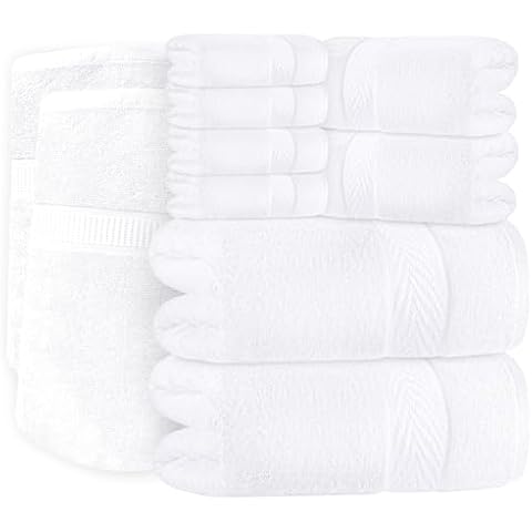 Oakias Premium Towel Set 600 GSM 10 Piece White - 100% Ring Spun Cotton Highly Absorbent Towels Set - Super Soft Bathroom Towel Set - Hotel Quality Double Stitched Hem - Ideal for Hotels, Spa, Gyms Cover