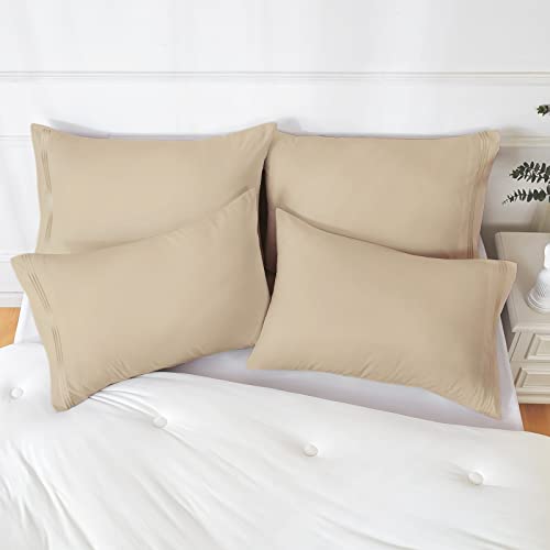 Yiyea 100% Brushed Microfiber Pillow Cases Queen Size Set Of 4, Embroidered Bed Pillowcases Pillow Covers With Envelope Closure, Wrinkle, Fade And Stain Resistant (20"X30", Cream) #TOP4