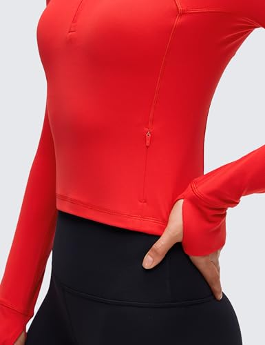 Image of CRZ YOGA Butterluxe Half Zip Crop Top | Workout, Extremely Soft, Slim Fit, Thumbholes, Side Pocket, Long Sleeve Shirts for Women