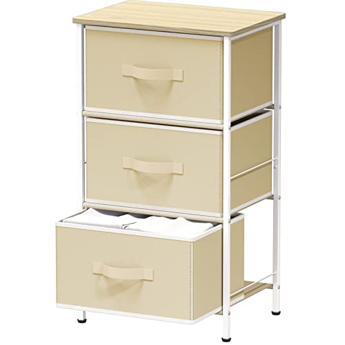 Simple Houseware 3 Drawer Nightstand Dresser with Wood Top, Beige