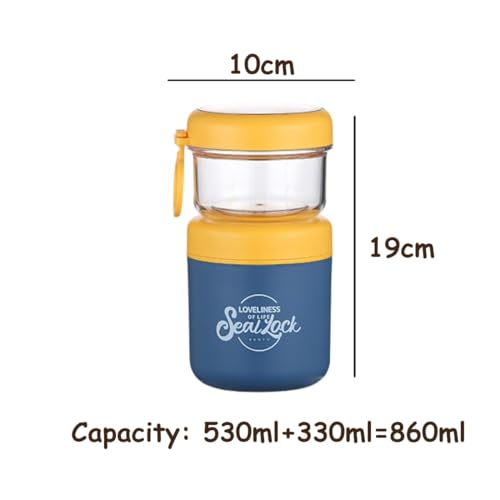 Image of 860ML Double Layer Lunch Container for Office & School, Insulated Food Jar with Snack Compartment, Leakproof Portable Bento Box, Round Lunch Box for Men Women Kids - Blue