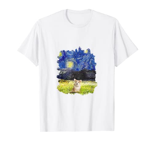 Notte stellata impressionista - Cardigan artistico con cane Welsh Corgi Maglietta