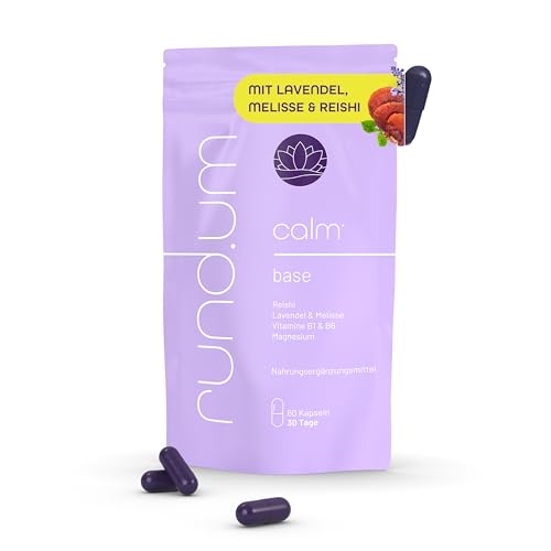 rund.um calm - 300mg pro Tagesdosis Reishi Vitalpilz - mit Lavendel & Melisse - B-Vitamine B1 & B6 plus Magnesium zur Unterstützung von Entspannung & Stressbewältigung - vegan - 60 Kapseln