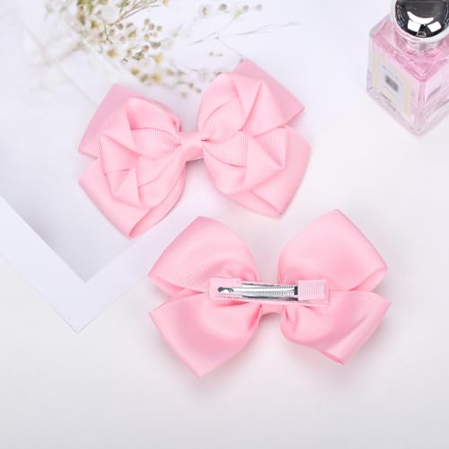 Moños para cabello con clip cocodrilo rosa miniatura 6