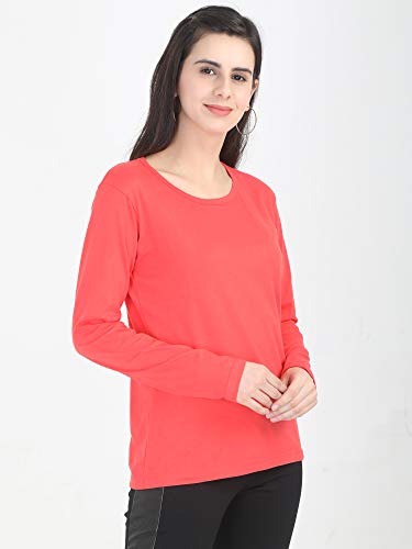 Image of FLEXIMAA Women's Cotton Plain Round Neck Full Sleeve T-Shirt