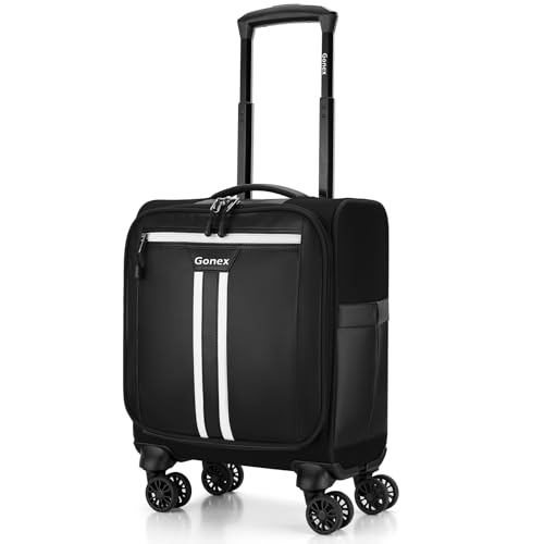 Gonex 16 inch Underseat Carry On Luggage with Spinner Wheels, Water Resistant PVC Wheeled Travel Bag Airline Approved, Softside Small Rolling Personal Item Suitcase for Men Women, Black