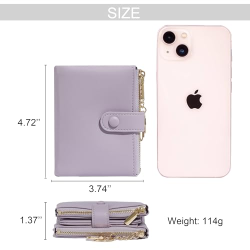 Sunwel Fashion Small Vegan Leather Wallet for Women RFID Blocking Ladies 13 Card Holder with Double Zipper Pocket (LAVENDER)4