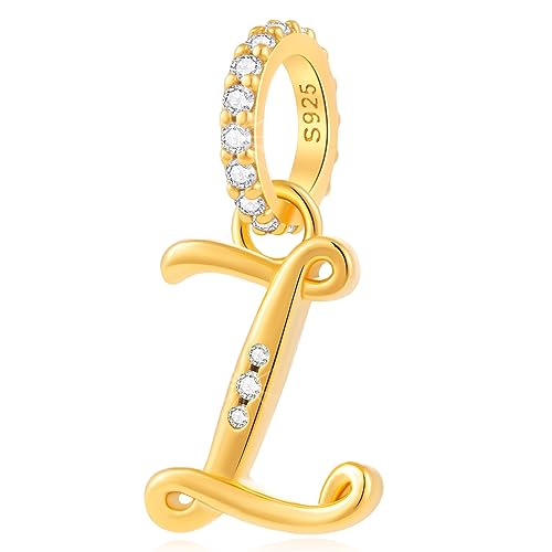 Image of Alphabet CZ Letter Z Pendant Charm, 18K Yellow Gold Plated 925 Sterling Silver Initial Z Dangle Beads fit Pandora Necklace Bracelet, Gift for Mothers/Stepmother Stepdaughter