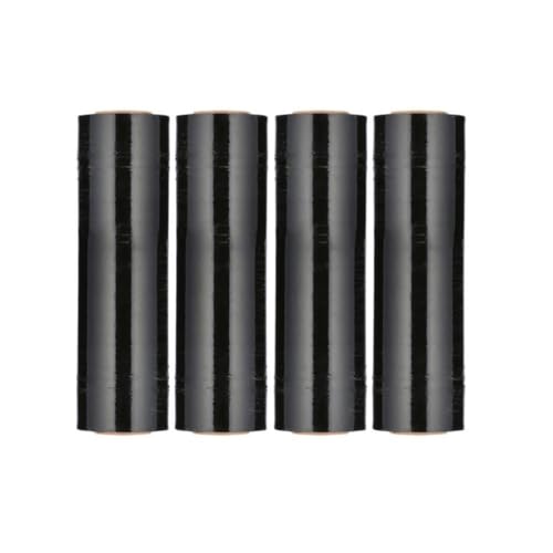 PSBM Cast Tinted Black Hand Stretch Wrap 4 Pack 18 Inch x 1500 Feet, 47 Gauge, Industrial Self Adhering Packing Moving Shrink Film