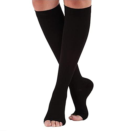 Calze sexy S-XL Calze elastiche con punta aperta al ginocchio Calze a compressione al polpaccio Calze a pressione graduata (nude L)