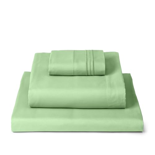 Image of Mellanni Twin XL Sheets Set - 3 PC Iconic Collection Bedding | Hotel Luxury, Extra Soft, Cooling Bed Sheets - Wrinkle, Fade, Stain Resistant (Twin Extra Long, Pistachio)