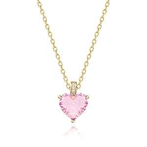 Genuine Birthstone Necklace, Love Heart Pendant in Sterling Silver with 18k Gold Finish, 18 + 2″ design, Suitable for girl/women wearing, Gemstone, Cubic Zirconia