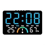 Orologio elettronico a LED con ampio display che mostra ora, data, temperatura e umidità, indicatore del livello di comfort, funzione sveglia, montaggio a parete o posizionamento sulla scrivania