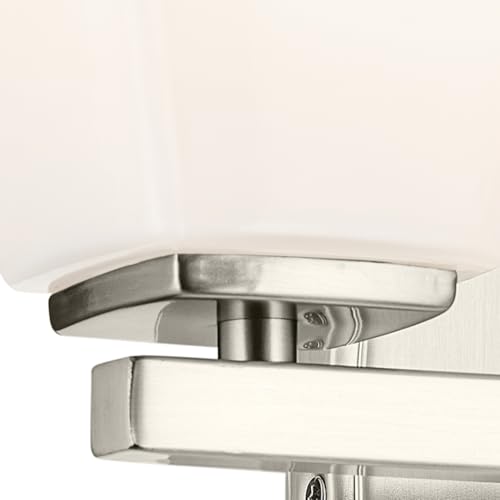 Image of Kichler Marant 2-Light Bathroom Vanity Light Fixture with Opal Glass, 14.25 inch Modern Wall Mount Light in Brushed Nickel for Bathroom, Powder Room, Over Mirror (14.25 inch W x 9.5 inch H), 55215NI