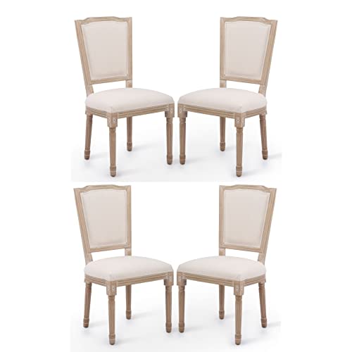 VONLUCE Vintage Farmhouse Dining Chairs – Set of 4 French Country Upholstered Memory Foam Dining Room Side Chairs with Square Back Solid Wood Legs – Accent Side Chairs for Kitchen Living Room Bedroom