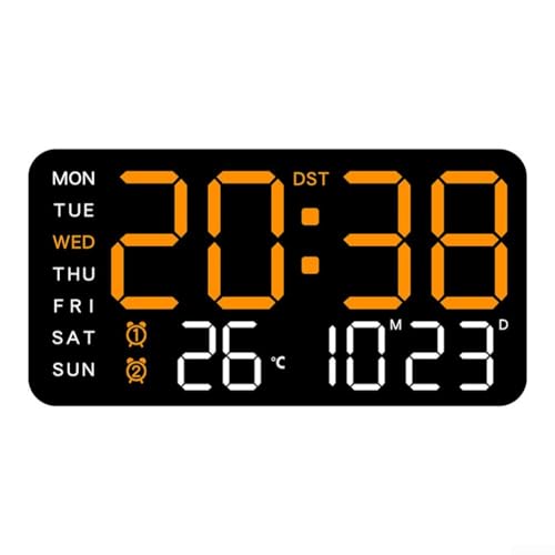 Reloj de Pared Digital Grande Con Control Remoto, Temporizador LED Con Temperatura, Fecha, Semana, Automático, DST, Brillo Ajustable, Despertador (F)