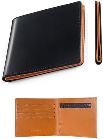 （10:30時点） [ファブリツィオ] 極薄 財布 メンズ レディース 2つ折り 薄い 小銭入れ 使いやすい イタリアン レザー 一流の革職人が作る 本革 YKKファスナー (ブラック)