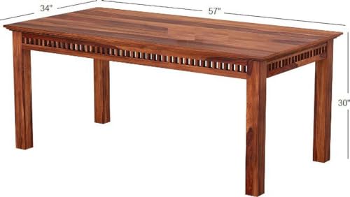 Image of Sheesham Wood 6 Seater Dining Table with 4 Cushioned High Back Chairs and 1 Bench for Living Room Home Wooden Dining Room Sets for Dinner Rooms (Honey Finish)
