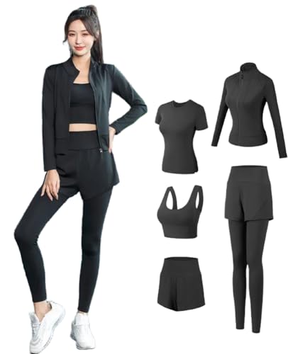 ランニングウェア レディース セット 5点セット 上下 ウェア おしゃれ かわいい トレーニングウェア ジムウェア ジム ヨガウェア スポーツウエア 女性 女子 トップス 夏 半袖 Tシャツ ショートパンツ レギンス パンツ スポーツブラ 吸汗速乾 ルーム