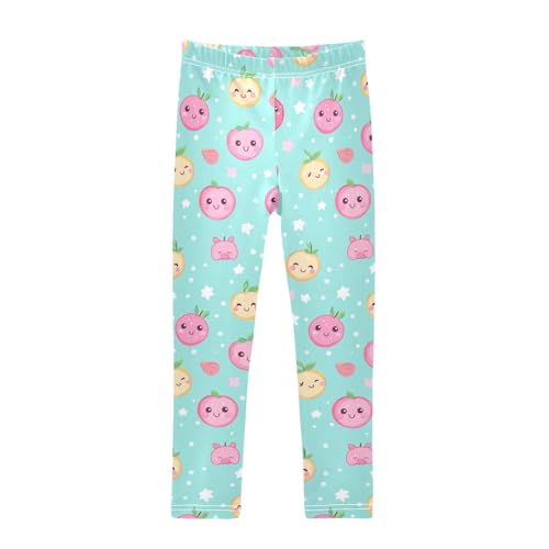 KLL Pink Peach Pattern Fruit Little Girls Legging Soft High Waisted Athleisure Pants Gym