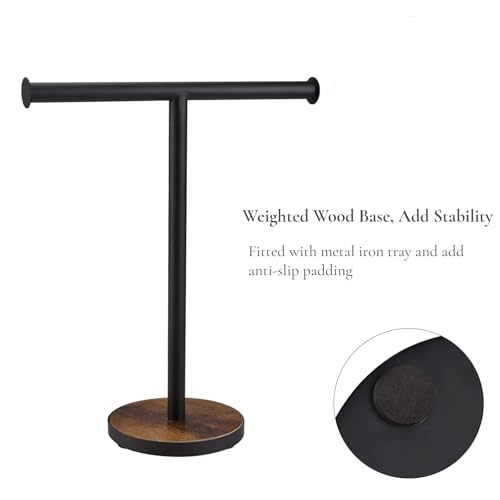 Towel-Holder-Stand-Countertop-Hand-Towel-Stand-for-Bathroom-and-Kitchen-Free-Standing-Counter-Towel-Rack-with-Weighted-Wood-Base-Rustic-Black-and-Brown Towel Holder Stand Countertop Hand Towel Stand for Bathroom and Kitchen Free Standing Counter Towel Rack with Weighted Wood Base Rustic Black and Brown