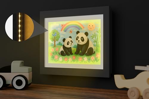 LED Kids Artwork Frames Changeable - Light-Up Frame for Children's Art - Kids Art Frame with Storage for Up to 150 Drawings - Art Display for Kids Artwork 8.3 x 11.7 - Art Picture Frames that Open for Table or Wall Use, Horizontal or Vertical - Black