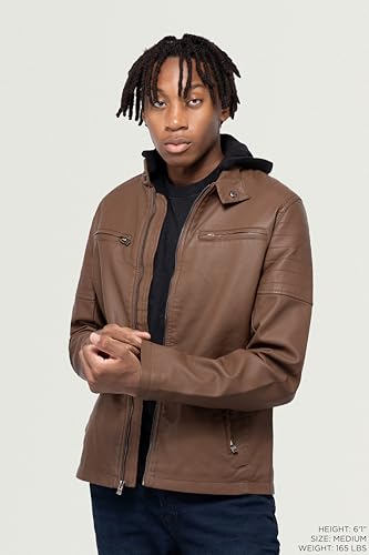 Image of X-Ray Men's Slim Fit Faux-Leather Moto Jacket with Removable Hood