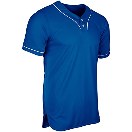 Champro Men's Standard Heater 2-Button Baseball Jersey, Royal, White Pipe, Adult 3X-Large