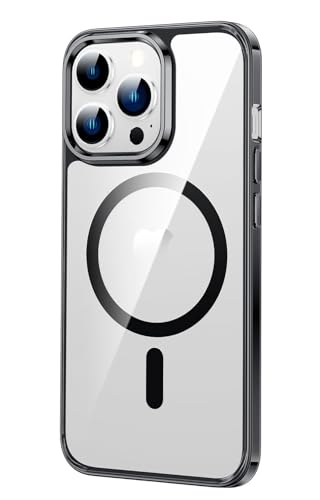 Image of NISHTECH for iPhone 15 Pro Max Case: Clear Magnetic Slim Fit Case Compatible with Magsafe Rugged Protective Transparent Cover (Black Magnetic)