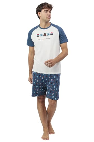 Star Wars Pijama Hombre Summer Force de Algodón con Manga Corta Cuello Redondo Pantalón Corto Detalles en Relieve y Diseño de Verano Color Crudo Talla L
