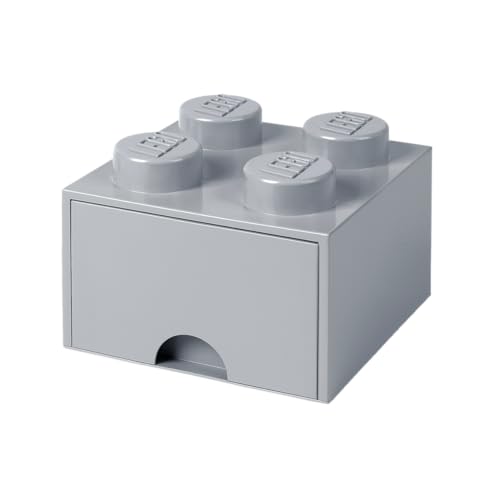 LEGO Brick with 4 Knobs and Drawer Medium Stone Grey - Storage Box for LEGO Toys Desk Drawer and Office Supplies Stackable Storage Box Home Decoration