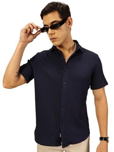Image of Thomas Scott Men's | Solid | Half Sleeve | Slim Fit | Cotton Blend | Spread Collar | Casual Shirt