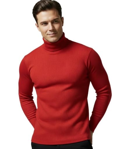 Men Highneck Winter Sweater | Woolen High Neck for Men | Full Sleeve Ribbed Turtleneck Pullover | Warm Winter Wear High Neck Top | Stylish Solid Slim Fit Highneck