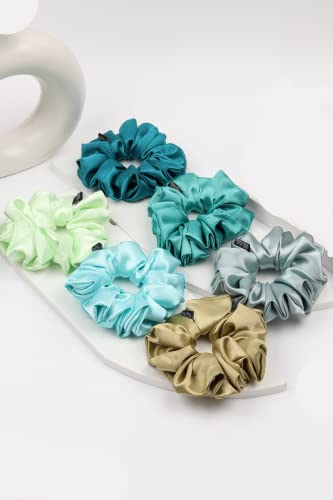 Image of Premium Satin Scrunchies for Women | Hair Bands, Ponytail Holders & Rubber Bands | Oversize, Fluffy, No-Damage Hair Ties | Girls Hair Accessories | Extra Large Size | Pack of 7