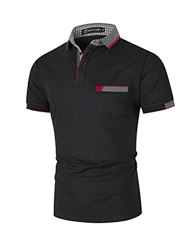 LIUPMWE Polo Homme Manche Courte Coton Casual Golf Couleur de Couture T-Shirt,L,Noir-A Cover