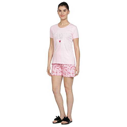 Image of Club A9 Women Cotton Regular Fit T-Shirt and Shorts Night Suit | Two Piece Set