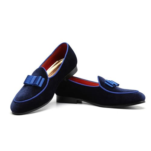 Men's Loafers Shoes, Large Size Velvet Bow Slip On Business Casual Low Top Pointed Toe Comfortable Breathable Mens Walking Driving Shoes, 45 EU,Blue4
