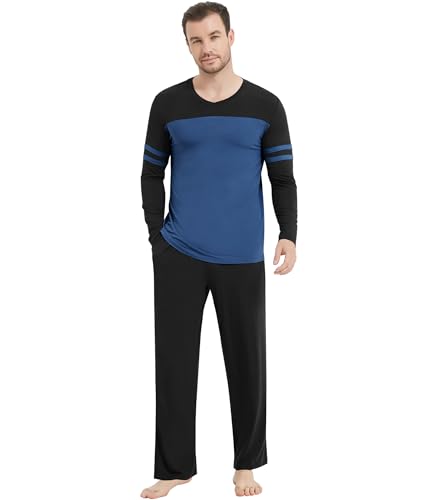 Image of NACHILA Mens Pajamas Set Viscose Made from Bamboo V Neck Top Sleep Pants