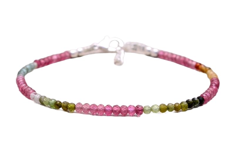 Bracelet tourmaline fine jewelry gourmette en argent massif et perles de pierres fines facettées